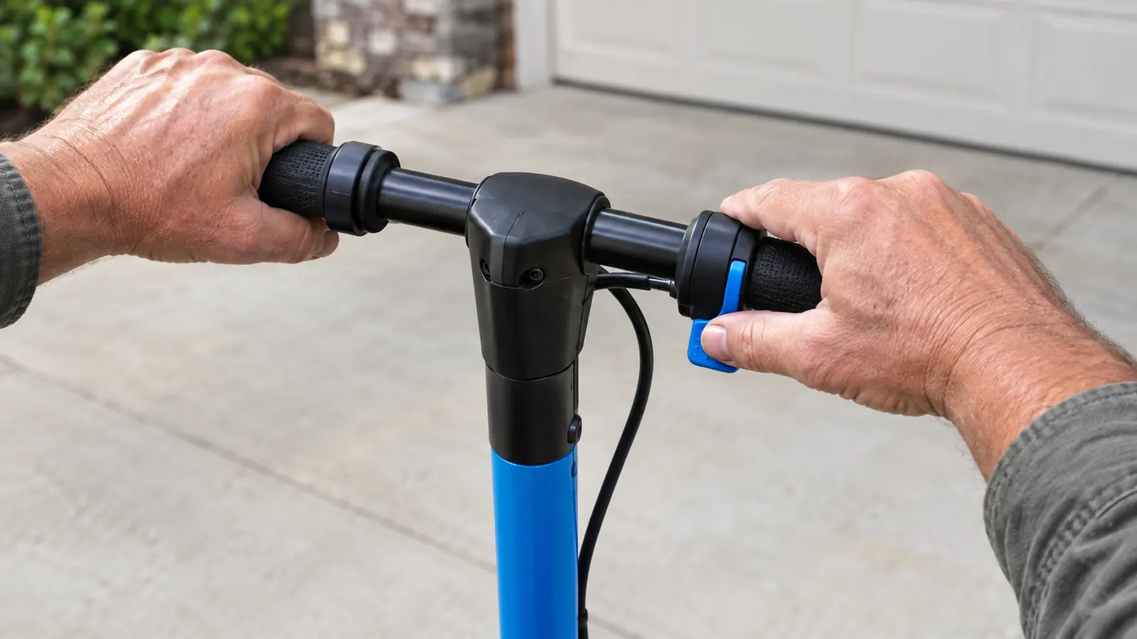 Close view of the thumb throttle on a kids electric scooter