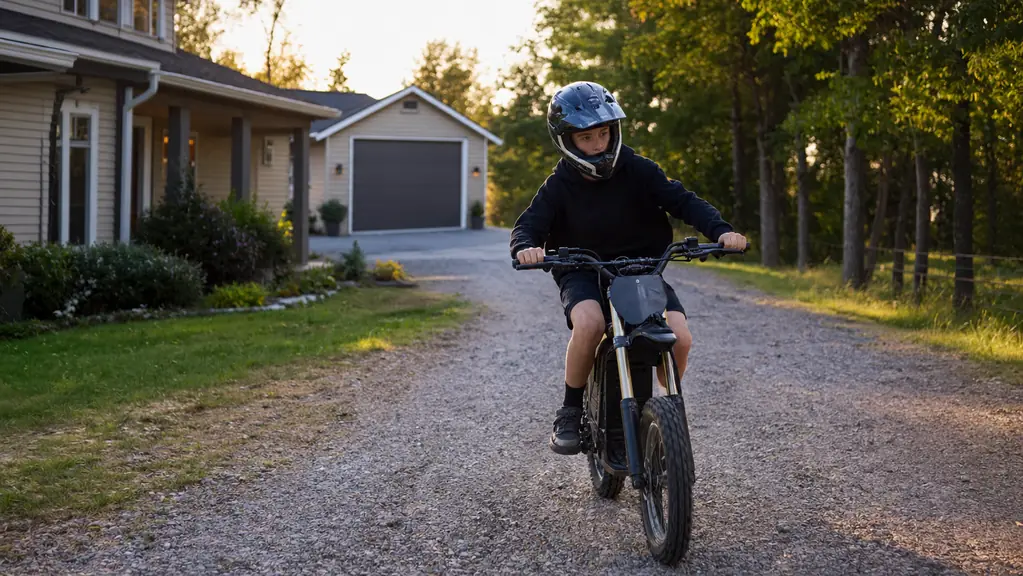 How to Teach a Kid to Ride an Electric Dirt Bike on a Gravel Driveway