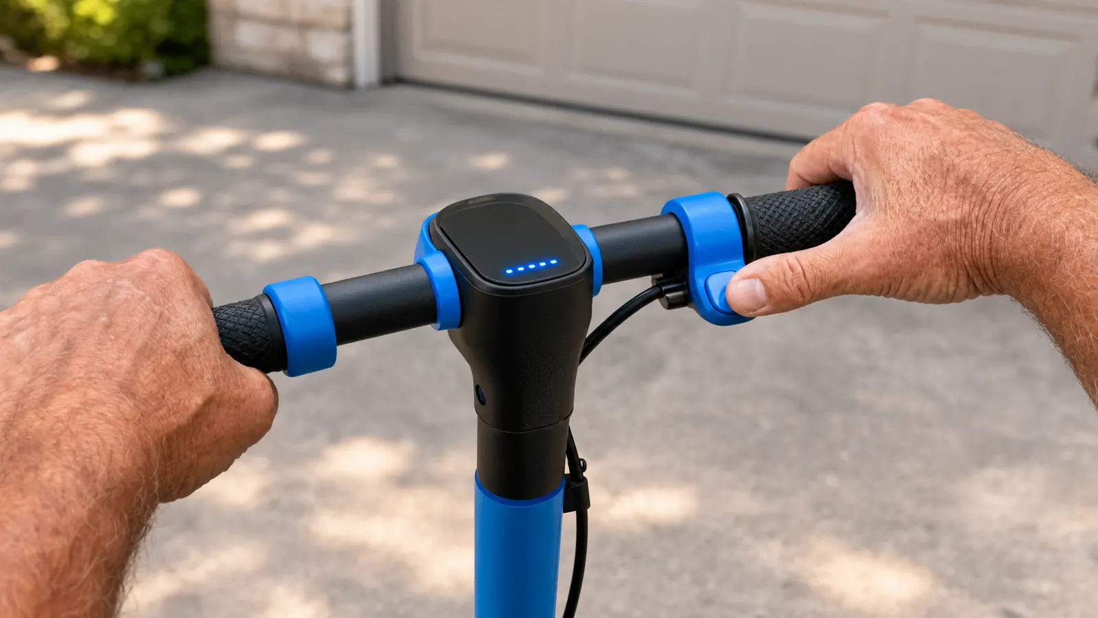 Close view of the thumb throttle on a kids electric scooter